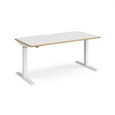 Elev8 Mono straight sit-stand desk 1600mm x 800mm - white frame and white top with oak edge