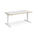 Elev8 Mono straight sit-stand desk 1600mm x 800mm - white frame and white top with oak edge