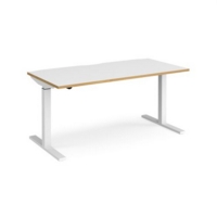 Elev8 Mono straight sit-stand desk 1600mm x 800mm - white frame and white top with oak edge
