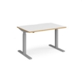 Elev8 Touch straight sit-stand desk 1200mm x 800mm - silver frame and white top with oak edge