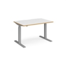 Elev8 Touch straight sit-stand desk 1200mm x 800mm - silver frame and white top with oak edge