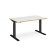 Elev8 Touch straight sit-stand desk 1400mm x 800mm - black frame and white top with oak edge