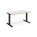 Elev8 Touch straight sit-stand desk 1400mm x 800mm - black frame and white top with oak edge