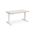Elev8 Touch straight sit-stand desk 1400mm x 800mm - white frame and white top with oak edge