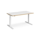 Elev8 Touch straight sit-stand desk 1400mm x 800mm - white frame and white top with oak edge
