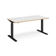 Elev8 Touch straight sit-stand desk 1600mm x 800mm - black frame and white top with oak edge
