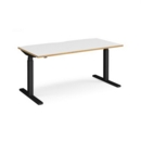 Elev8 Touch straight sit-stand desk 1600mm x 800mm - black frame and white top with oak edge