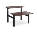 Elev8 Touch sit-stand back-to-back desks 1200mm x 1650mm - black frame and walnut top