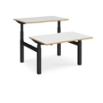 Elev8 Touch sit-stand back-to-back desks 1200mm x 1650mm - black frame and white top with oak edge