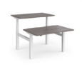 Elev8 Touch sit-stand back-to-back desks 1200mm x 1650mm - white frame and grey oak top