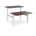 Elev8 Touch sit-stand back-to-back desks 1200mm x 1650mm - white frame and walnut top