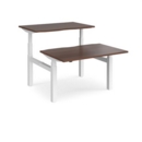 Elev8 Touch sit-stand back-to-back desks 1200mm x 1650mm - white frame and walnut top