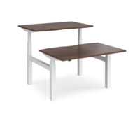 Elev8 Touch sit-stand back-to-back desks 1200mm x 1650mm - white frame and walnut top