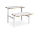 Elev8 Touch sit-stand back-to-back desks 1200mm x 1650mm - white frame and white top with oak edge