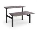 Elev8 Touch sit-stand back-to-back desks 1400mm x 1650mm - black frame and grey oak top