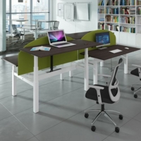 Elev8 Touch sit-stand back-to-back desks 1400mm x 1650mm - black frame and oak top