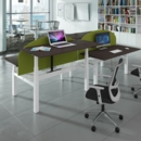Elev8 Touch sit-stand back-to-back desks 1400mm x 1650mm - black frame and walnut top