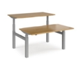 Elev8 Touch sit-stand back-to-back desks 1400mm x 1650mm - silver frame and oak top