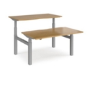 Elev8 Touch sit-stand back-to-back desks 1400mm x 1650mm - silver frame and oak top