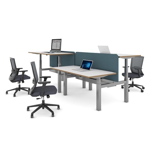 Elev8 Touch sit-stand back-to-back desks 1400mm x 1650mm - silver frame and oak top
