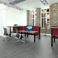 Elev8 Touch sit-stand back-to-back desks 1400mm x 1650mm - silver frame and white top with oak edge