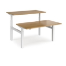 Elev8 Touch sit-stand back-to-back desks 1400mm x 1650mm - white frame and oak top