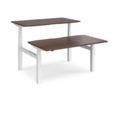 Elev8 Touch sit-stand back-to-back desks 1400mm x 1650mm - white frame and walnut top