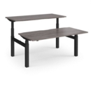 Elev8 Touch sit-stand back-to-back desks 1600mm x 1650mm - black frame and grey oak top