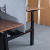 Elev8 Touch sit-stand back-to-back desks 1600mm x 1650mm - black frame and grey oak top