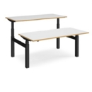 Elev8 Touch sit-stand back-to-back desks 1600mm x 1650mm - black frame and white top with oak edge