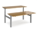 Elev8 Touch sit-stand back-to-back desks 1600mm x 1650mm - silver frame and oak top