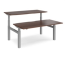 Elev8 Touch sit-stand back-to-back desks 1600mm x 1650mm - silver frame and walnut top