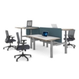 Elev8 Touch sit-stand back-to-back desks 1600mm x 1650mm - silver frame and white top with oak edge