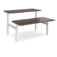 Elev8 Touch sit-stand back-to-back desks 1600mm x 1650mm - white frame and walnut top