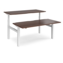 Elev8 Touch sit-stand back-to-back desks 1600mm x 1650mm - white frame and walnut top