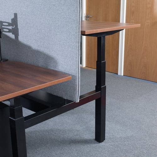 Elev8 Touch sit-stand back-to-back desks 1600mm x 1650mm - white frame and white top with oak edge