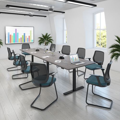 Elev8 Touch boardroom table 1800mm x 1000mm - white frame and oak top