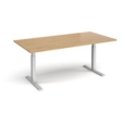 Elev8 Touch boardroom table 2000mm x 1000mm - silver frame and oak top