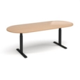 Elev8 Touch radial end boardroom table 2400mm x 1000mm - black frame and beech top