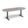 Elev8 Touch radial end boardroom table 2400mm x 1000mm - black frame and grey oak top