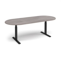Elev8 Touch radial end boardroom table 2400mm x 1000mm - black frame and grey oak top