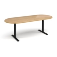 Elev8 Touch radial end boardroom table 2400mm x 1000mm - black frame and oak top