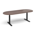 Elev8 Touch radial end boardroom table 2400mm x 1000mm - black frame and walnut top