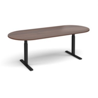 Elev8 Touch radial end boardroom table 2400mm x 1000mm - black frame and walnut top