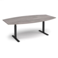 Elev8 Touch radial boardroom table 2400mm x 800/1300mm - black frame and grey oak top