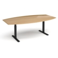 Elev8 Touch radial boardroom table 2400mm x 800/1300mm - black frame and oak top