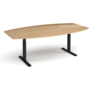Elev8 Touch radial boardroom table 2400mm x 800/1300mm - black frame and oak top