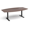 Elev8 Touch radial boardroom table 2400mm x 800/1300mm - black frame and walnut top