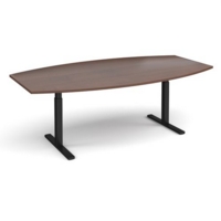 Elev8 Touch radial boardroom table 2400mm x 800/1300mm - black frame and walnut top