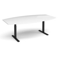 Elev8 Touch radial boardroom table 2400mm x 800/1300mm - black frame and white top